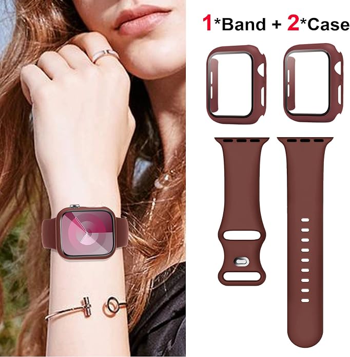 Sport Band and Case for Apple Watch Band 40mm 44mm 46mm 42mm 41mm 45mm 38mm iWatch Bands for Women/Men,Silicone Waterproof Strap with Cover Combo for Apple Watch Series 11 10 9 8 7 6 5 4 SE Ultra/2 3