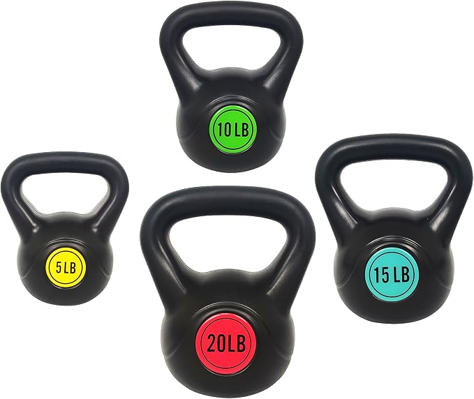BalanceFrom Vinyl Kettlebell Set, 30/45/50/75 Pound Options – Cement-Filled Strength Training Weights with Ergonomic Grip and Color Coding for Full Body Fitness at Home or Gym