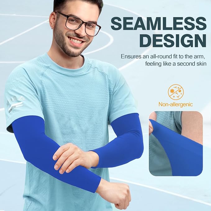 2 Pairs UV Protection Cooling Arm Sleeves Compression Sun Sleeves for Men Women Youth, Tattoo Cover Up, UPF 50