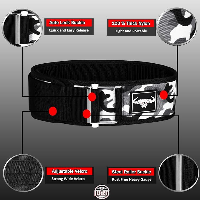 IBRO Quick Locking Premium Weight Lifting Belt - Back Support for Powerlifting, Cross Training & Gym Bodybuilding - 4 Inch Nylon Men and Women with Metal Buckle for Core Stability