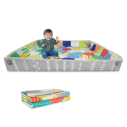 Infantino Foldable Foam Play Mat Reversible 57x57 in, Multicolor | Reversible design with two sides to play, Lightweight & portable, Water-resistant & wipeable, Folds flat for easy storage