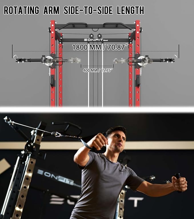 Eonfit E2 Power Rack, Squat Rack with Cable Crossover for Home Gym | Power cage with Pivot Arms Functional Trainer Pulley System Lat Pull Down For Garage Gym Strength Training
