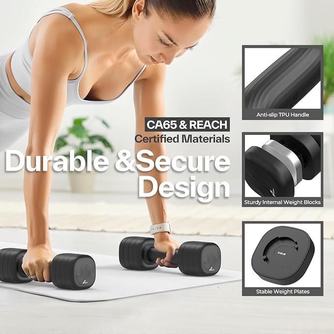 Adjustable Dumbbell Set of 2: Sportneer 4 in 1 Free Weights Dumbbells Set for Women, Hand Weights for Women at Home, Available in 5 lb × 2 and 10 lb × 2 Sets with Soft Rubber Handle for Home Gym Exercise Training