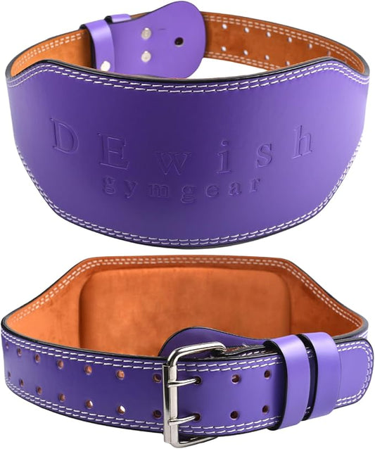 Leather Gym Fitness Belt, 4" & 6" Padded Lumbar Back Support, 10 Adjustable Holes for Weightlifting Powerlifting Bodybuilding Deadlift Squat Workout Strength Training