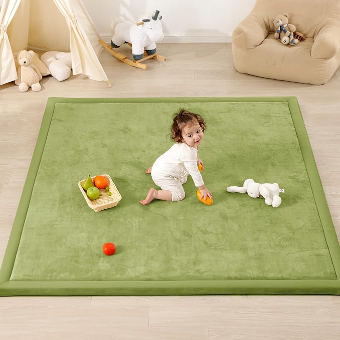1.3" Thick Baby Play Mat for Floor,59x79 Large Memory Foam Tummy Time Mat | Soft Coral Velvet Nursery Rug, Non Slip for Crawling,Toddlers,Infants,Kids,Yoga & Tatami Style for Living Room