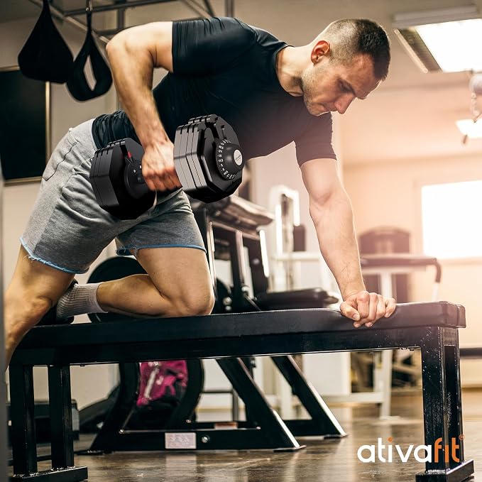 ATIVAFIT Adjustable Dumbbells Set, 5–88LB Quick Adjust Free Weights with Double Safety Lock & Anti-Slip Steel Handle, Space Saving Home Gym Equipment for Full Body Strength Training