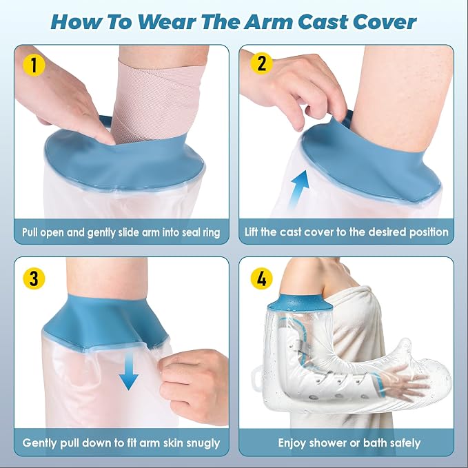 Waterproof Cast Covers for Shower Arm Adult, Reusable Full Arm Post Surgery | Soft Cast Protector Showering Sleeve Cast Bag for Wounded Hand Wrist Elbow Finger Care, Recovery Supplies Gifts