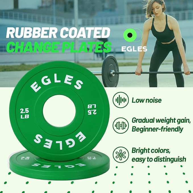 Egles Change Plates Set 1.25LB, 2.5LB, 5LB - Rubber-Coated Weight Plates in Pairs, Olympic Bumper Plates, Color-Coded, IWF Standard, Fit 2-Inch Barbells Strength Training Weight Plates Gym & Fitness