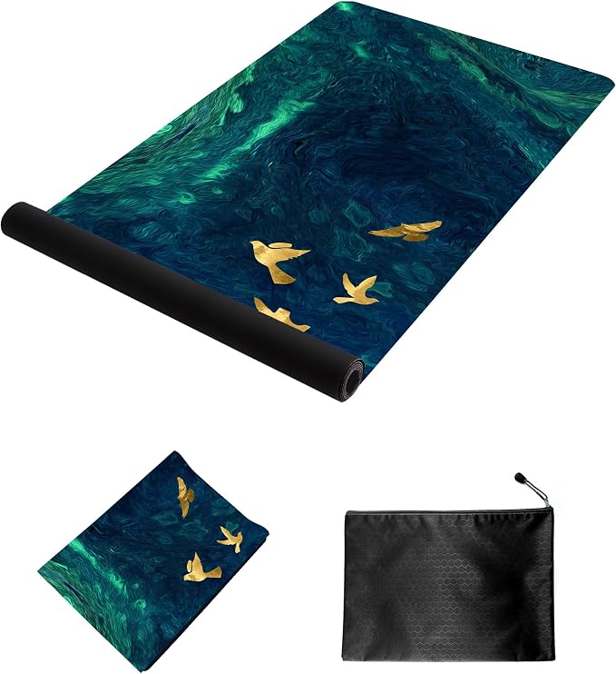 nuveti Printed Travel Yoga Mat 1/16 Inch Thick Non Slip Fitness Workout Mat | with Carrying Bag, Foldable Lightweight Suede & Natural Rubber Yoga Mat for Yoga Pilates and Fitness 72" L x 24" W x 1.5mm