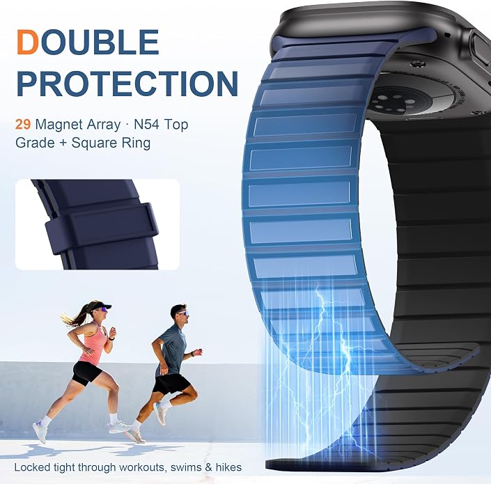 SNBLK Magnetic Band Compatible with Apple Watch Bands for Men 44mm 45mm 46mm 49mm 42mm 41mm 40mm 38mm Women, Secure Silicone Sport Loop Magnet Strap for iWatch Ultra 3 2 1 SE Series 11 10 9 8 7 6 5 4