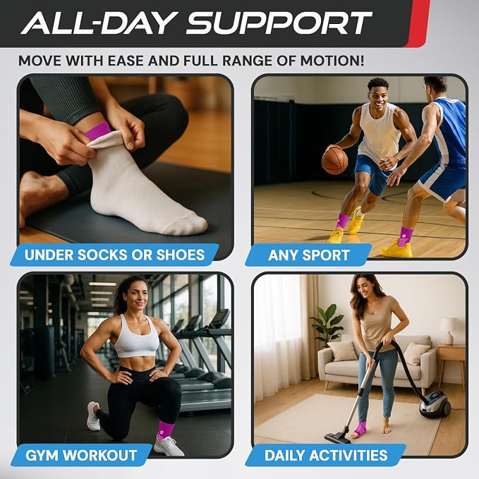 Sleeve Stars Ankle Brace for Women & Men, Ankle Wrap for Sprained Ankle, Compression Sleeve for Plantar Fasciitis Relief, Easy Customizable Support: w/Removable Strap (Single/L:12"-13"/Hot Pink)