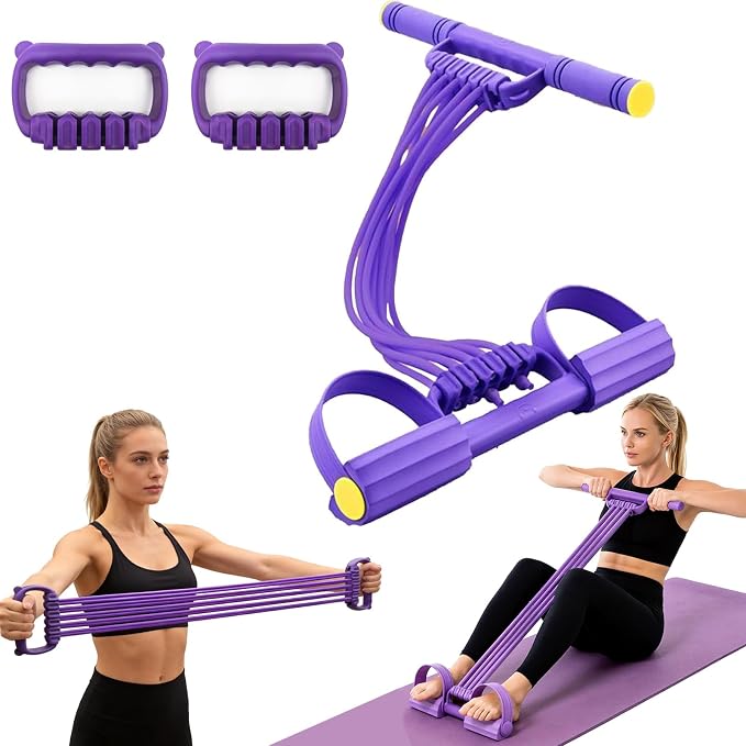3 in 1 Adjustable Pedal Resistance Band, 8-Tube Multifunction Tension Rope, Natural Latex sit-up Trainer Resistance Band Suitable for Fat Loss and Full-Body Shaping Workout