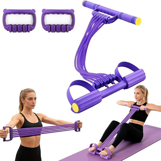 3 in 1 Adjustable Pedal Resistance Band, 8-Tube Multifunction Tension Rope, Natural Latex sit-up Trainer Resistance Band Suitable for Fat Loss and Full-Body Shaping Workout