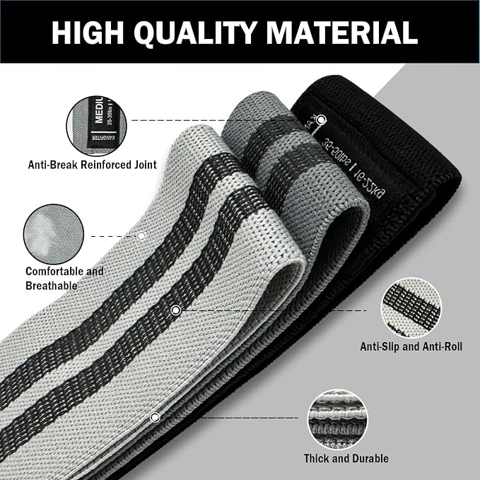 KANGFITER Non-Slip Fabric Resistance Bands for Working Out 3 Levels | Loop Exercise Bands for Booty Leg Butt Glute Hip, Elastic Stretch Workout Bands for Women Men Home Gym Fitness Yoga Pilates