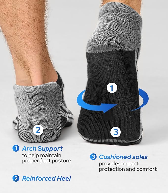 BAMBOO COOL Men's Ankle Socks Moisture Wicking Breathable Odor Control Athletic Cushioned Running Socks Arch Support 8 Pack