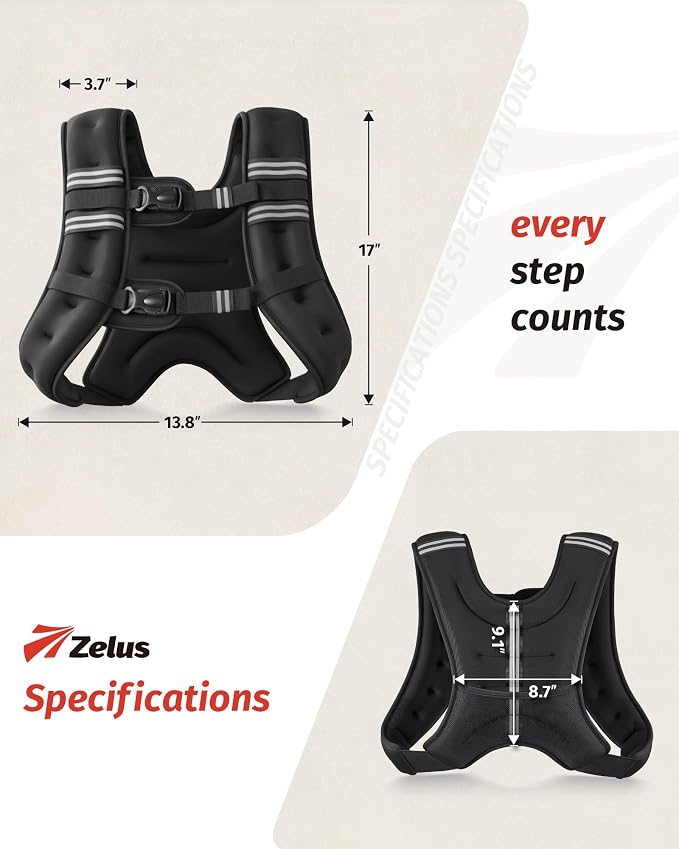ZELUS Weighted Vest, 6lb/8lb/12lb/16lb/20lb/25lb/30lb Weight Vest with Reflective Stripe for Workout, Strength Training, Running, Fitness, Muscle Building, Weight Loss, Weightlifting