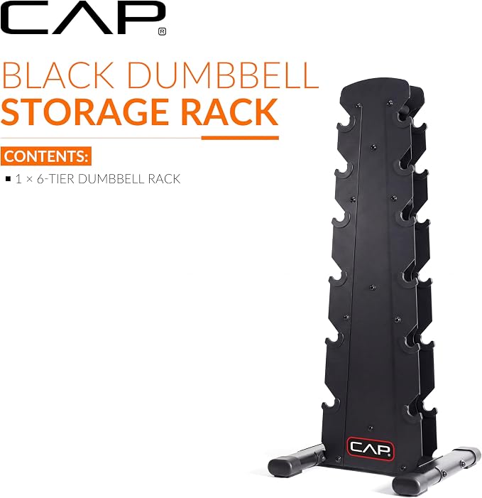 CAP 6-Tier Dumbbell Rack for Home Gym, 210lb Capacity, Heavy-Duty Weight Storage Rack for Hex Dumbbells, Space-Saving Steel Free Weight Stand, Multi-Level Dumbbell Storage Rack