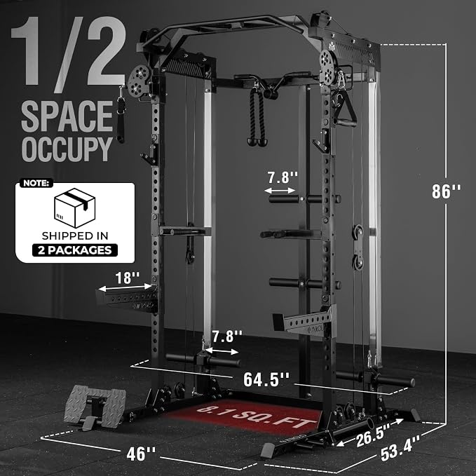 Mikolo Power Cage, 2000LB Power Rack with Independent Dual Pulley System, Multi-Function Home Gym Workout Machine for Cable Crossover and Squat