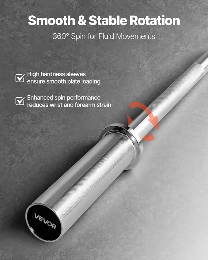 VEVOR 4FT/6FT Barbell Bar, Fits 2-Inch Weight Plates, Chrome Plated Barbell Bar with Knurled Grip for Strength Training, Weightlifting, Squat, Deadlift, Bench Press, Curl, Overhead Press, 500lbs Capacity