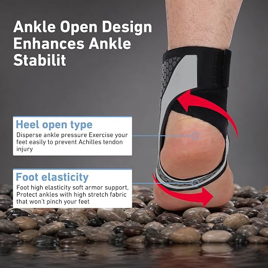 Ankle Brace for Men & Women, Breathable Compression Compression Sleeve for Plantar Fasciitis Relief, Adjustable Ankle Brace for Sprain Recovery & Sports Protection(Grey-2 Pc)