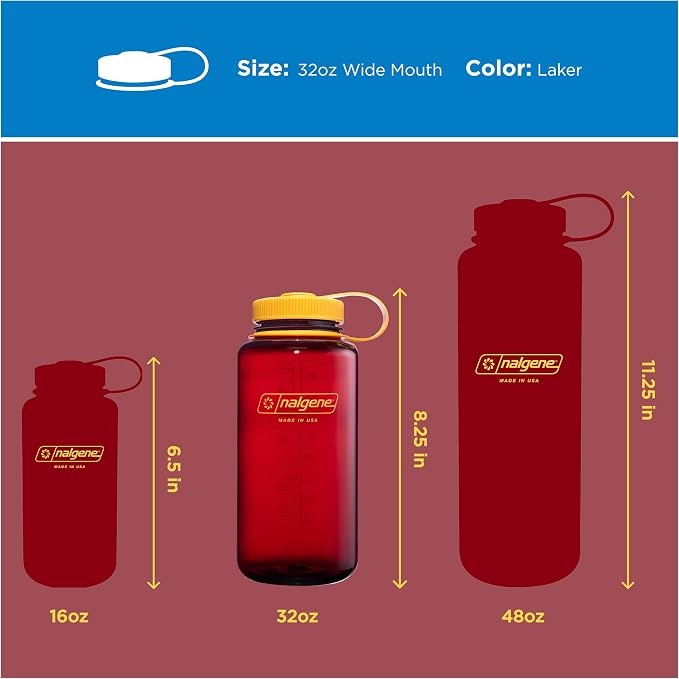 Nalgene 32 oz Wide Mouth Water Bottle, Laker | BPA-Free, Durable & Lightweight, Leak Proof, Dishwasher Safe, Large Reusable Plastic Bottle for Hiking, Gym, Work & Travel
