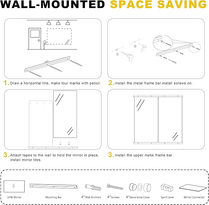 Home Gym Mirror for Wall, 30" x 60" Frameless Full Length Wall Mirror for Bedroom, Garage Gym, Workout Room, Silver