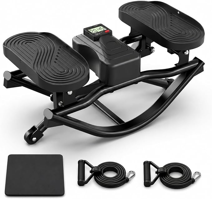 Rocking Stepper Side to Side for Exercise at Home, Low-Impact Rock Stepper Machine with Resistance Bands & Digital Display, Anti-Slip Pedals, Full Body Home Workout, 330 LBS Capacity (Black)