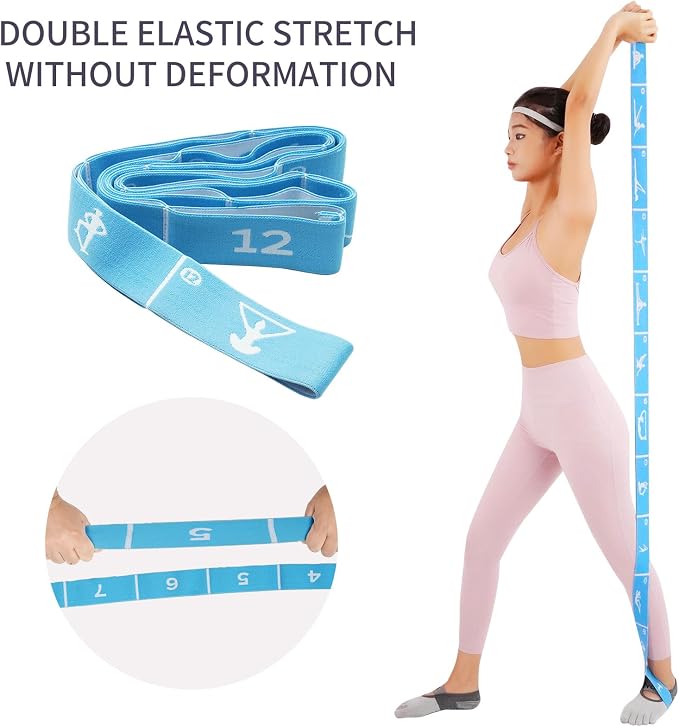 Yoga Strap with 10/12 Loops - Multi-Functional Stretch Band for Pilates, Dance, Gymnastics, Physical Therapy, Flexibility & Resistance Training, Ballet, Latin Workouts