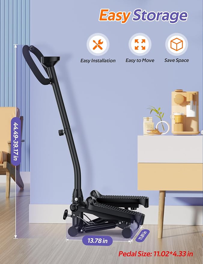 Mini Stepper with Handlebar for Exercise, 330lbs Stair Climber Machine | Hydraulic Fitness Stair Stepper with Resistance Band, Portable Workout Equipment for Home