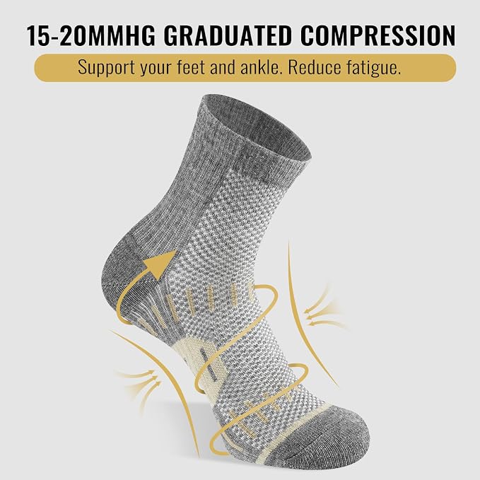 6 Pairs Copper Ankle Compression Socks for Men and Women | Copper Graduated Compression Socks with Terry Cushioning and Arch Support, Breathable Mesh Design, Machine Washable
