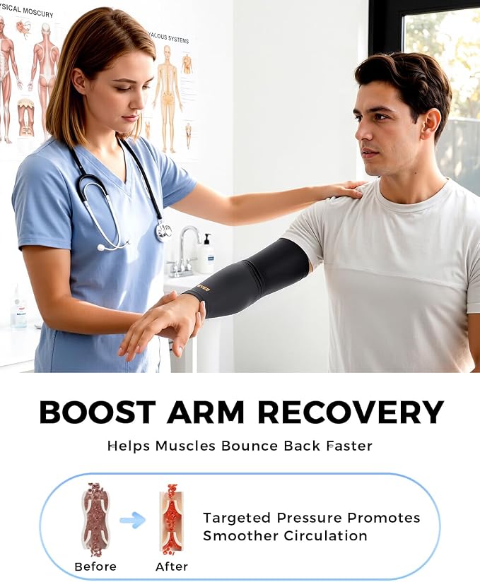 Copper Compression Arm Sleeves, Full Arm Brace for Forearm, Bicep, Triceps | 360° Full Compression for Tennis Elbow, Basketball, Golf, Arthritis, Tendonitis, Bursitis, Post Surgery Rehab