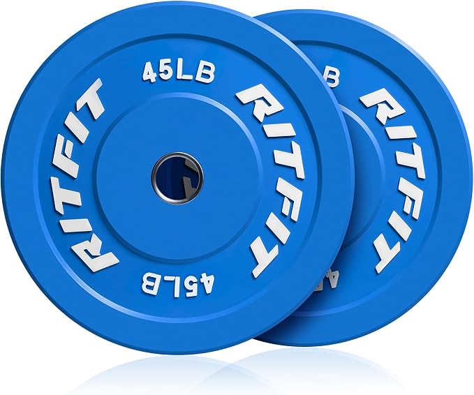 RitFit Color Coded Bumper Plate, Olympic Bumper Plate for Barbell, 2-Inch Bumper Weight Plates With Steel Insert, rubber weight plates for Strength Training in Home Gym