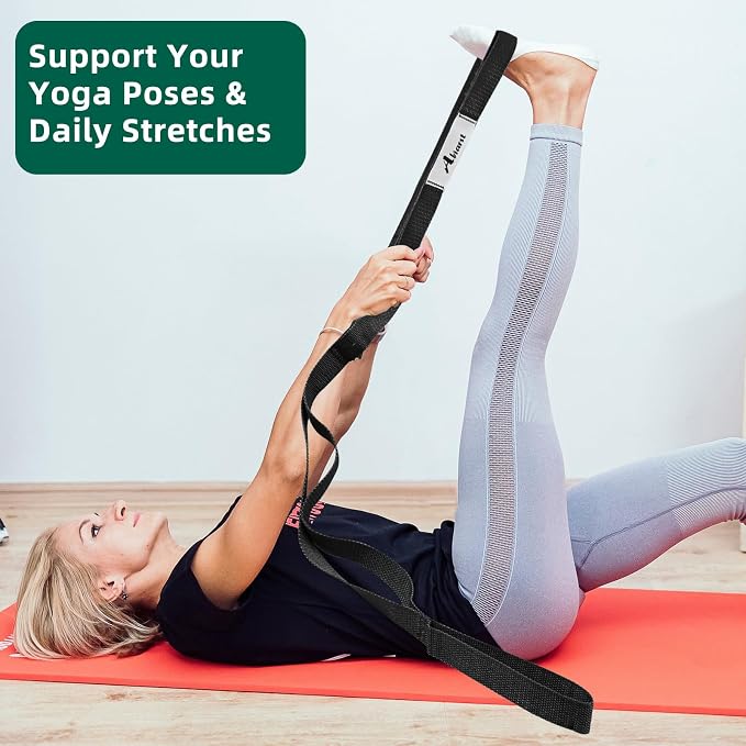 Abiarst Stretching Strap Yoga Straps for Physical Therapy, 10 Loops Non-Elastic Stretch Band for Pilates, Flexibility, Exercise and Gymnastics