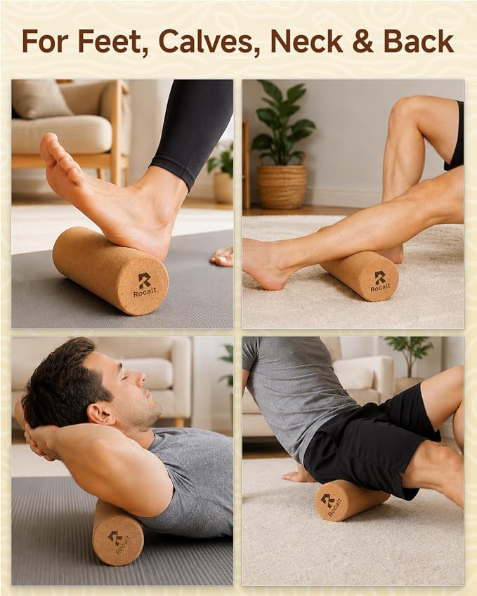 Rocalt Cork Roller 12 Inch, Full Body Stretch and Muscle Massage Roller | Natural cork, firm support for feet & calves stretching, rolling, and full body muscle release.