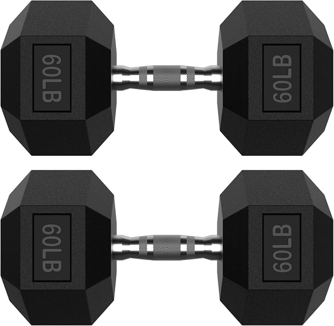HANDBODE Rubber Encased Hex Dumbbell Pair, 2.5-65 lb | Non-Slip Handle Design for Secure & Comfortable Grip, Hand Weights for Strength Training, Fitness & Home Gym