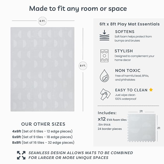 Little Landings Baby Play Mat for Floor - Aura Pearl (6x8ft) - Premium EVA Foam Play Mat for Babies & Toddlers (Ages 0-5+) Non-Toxic Playmat for Tummy Time, Crawling & Playroom - Stylish & Comfortable