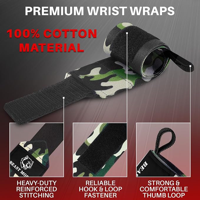 TECEUM Elastic Cotton Weightlifting Wrist Wraps with Thumb Loops, 1 Pair