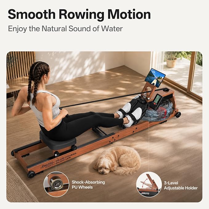 JOROTO Water Rowing Machines for Home, Foldable Rowing Machine with 400LBS Weight Capacity, Dedicated Monitor & Bluetooth APP, Large Water Tank & Comfortable Seat for Immersive Water Rower