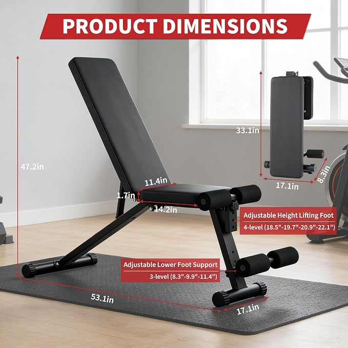Adjustable Weight Bench, Foldable Flat Incline Decline Workout Bench & All-in-One Home Gym Training Station, Multi-Style & Weight Capacity Optional for Full Body Strength Training