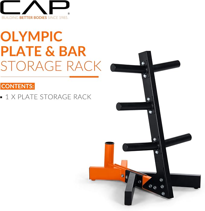 Cap Olympic Plate Tree Storage Rack for Weights & Barbells, Heavy-Duty Steel Weight Plate Organizer for 2-Inch Olympic Plates, Space-Saving Storage Rack, 300lb Capacity, Multiple Colors