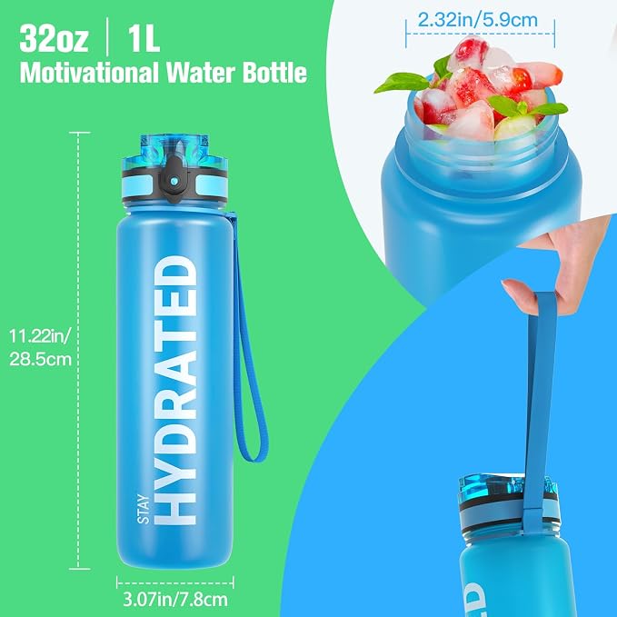 Sahara Sailor Water Bottle 32oz, Durable and Leakproof Water Bottles Motivational with Time Marker, Tritan, BPA Free, Wide Mouth with Easy Clean Brush for Gym, Travel, Home, School, Office (1 Bottle) | Bpa Free, Leakproof Wide Mouth With Fast Flow Lid ...