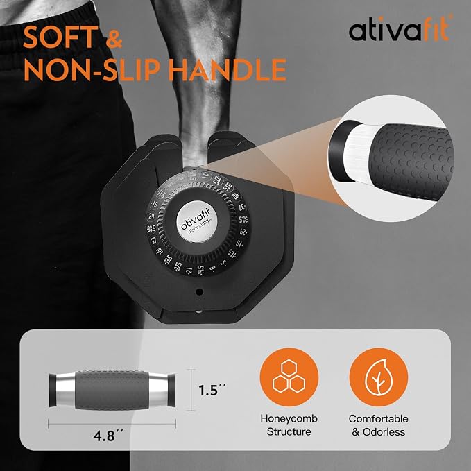 ATIVAFIT Adjustable Dumbbells Set, 5–88LB Quick Adjust Free Weights with Double Safety Lock & Anti-Slip Steel Handle, Space Saving Home Gym Equipment for Full Body Strength Training