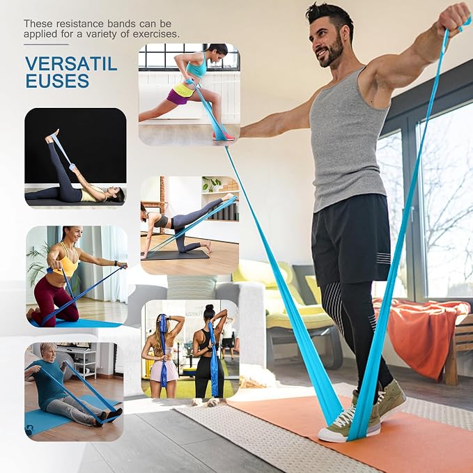 Resistance Bands for Working Out, Physical Therapy, Exercise, Pilates, Yoga | Latex-Free Stretch Bands for Women or Men, Elastic Exercise Bands Set for Stretching, fitness, Rehab, Workout, Gym and Home