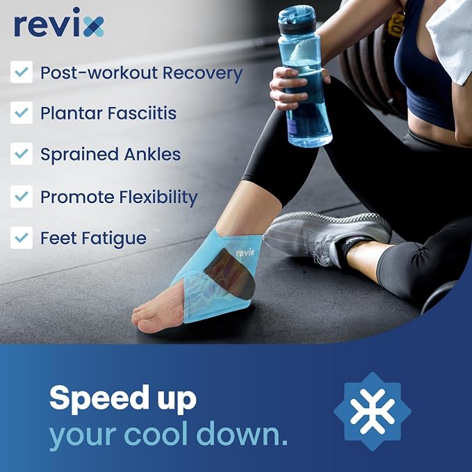 REVIX Ankle Ice Pack Wrap, Reusable Gel Cold Compression, 2 Packs | Foot Ice Wrap for Plantar Fasciitis, Achilles Tendonitis, Sprained Ankle and Swelling, Hands-Free for Daily Recovery