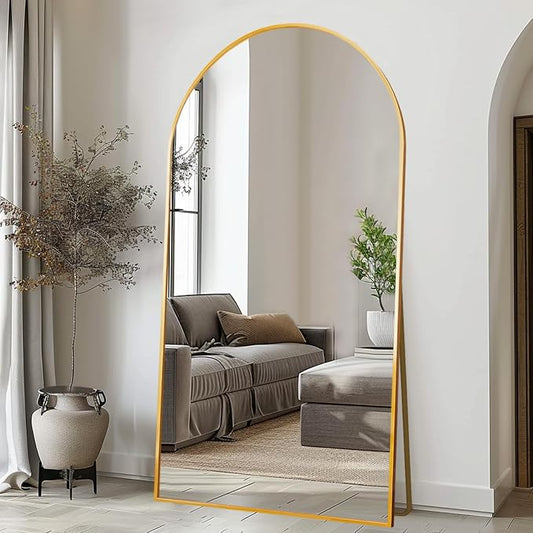 LFT HUIMEI2Y 76"x34" Arch Full Length Mirror, Gold Floor Mirror | Tempered Oversized Mirror Full Body with Aluminum Alloy Frame; Standing, Leaning, or Wall Mount for Bedroom, Living Room