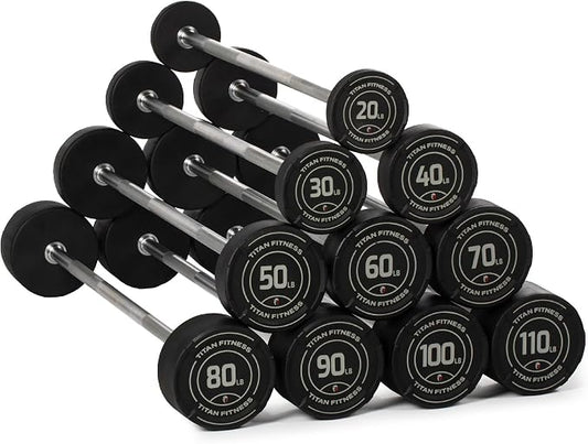 Titan Fitness Rubber Curl Fixed Barbells, Pre-Loaded Weight Bar for Strength Training & Weightlifting