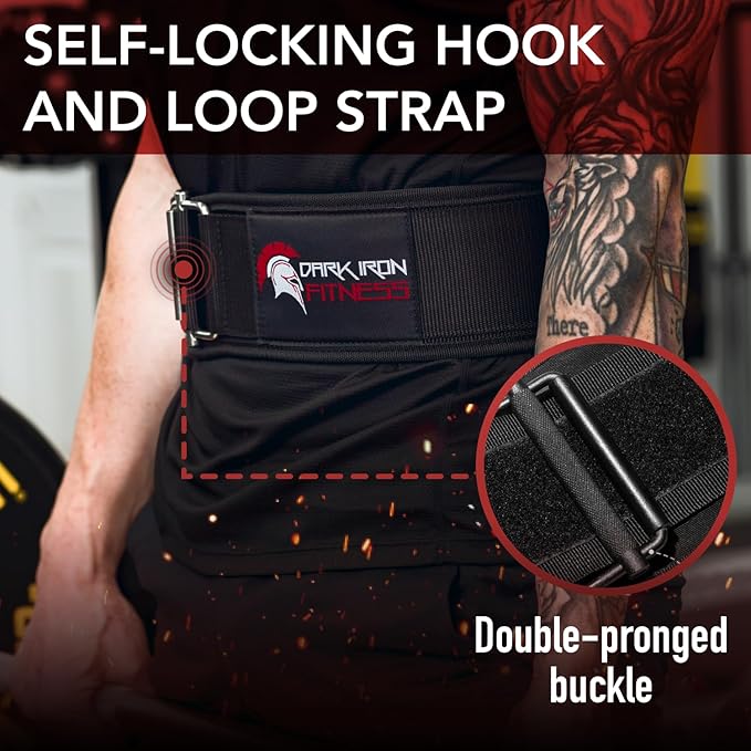 Dark Iron Fitness Self-Locking Weight Lifting Belt for Powerlifting, Squats, Premium Gym Core & Back Support, Weightlifting Training Equipment