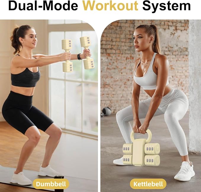 2-in-1 Adjustable Dumbbell Set, 4-Level Weights for Women | Convertible Dumbbell & Kettlebell, Adjustable 2.2-5.5lb Each, Quick-Change Button, Compact for Home Gym, Office & Outdoor