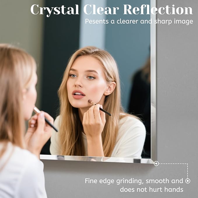 2 PCS 16×24 Beveled Wall Mirror Decorative Bathroom Vanity Mirror | Beveled Edge,Shatterproof Frameless Mirror,Modern Design,Rectangle