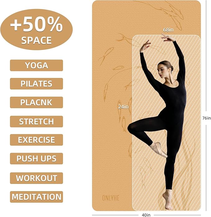 Extra Wide Yoga Mat 76"x40"x10mm TPE Non-Slip Fitness Exercise Mat | Thick 10mm Premium TPE, Extra Large for Pilates, Workout and Home Gym. Ideal for Men and Women